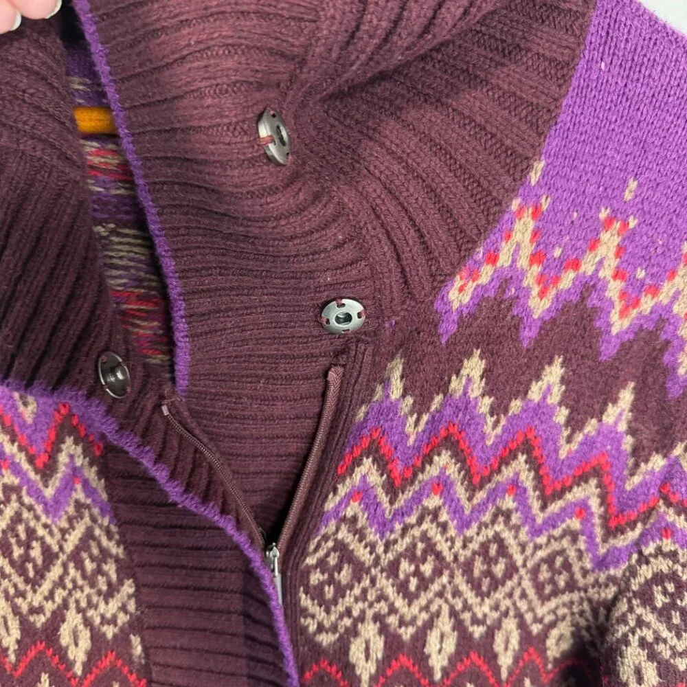 Fair isle Eddie Bauer Women’s Tall Large Zip Up Sweater Button Snap Collar - Picture 3 of 11